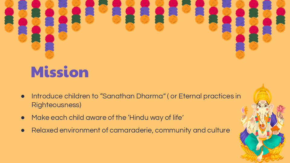 Mission artwork with festival decorations and Ganesha
